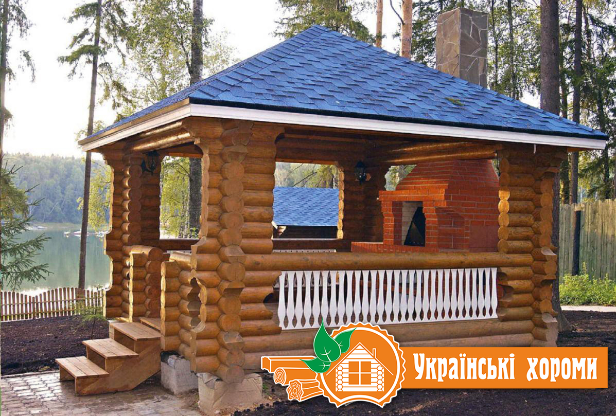 Деревянная беседка с барбекю